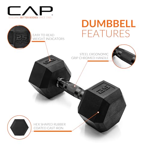 25LB Coated Dumbbell Set with Black Handles - Hex Shape & Durable Finish