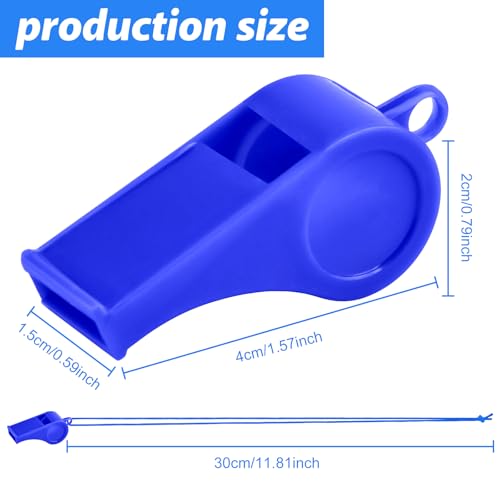 Blue Plastic Sports Whistles Bulk with Lanyard - Loud Referee & Party Sound