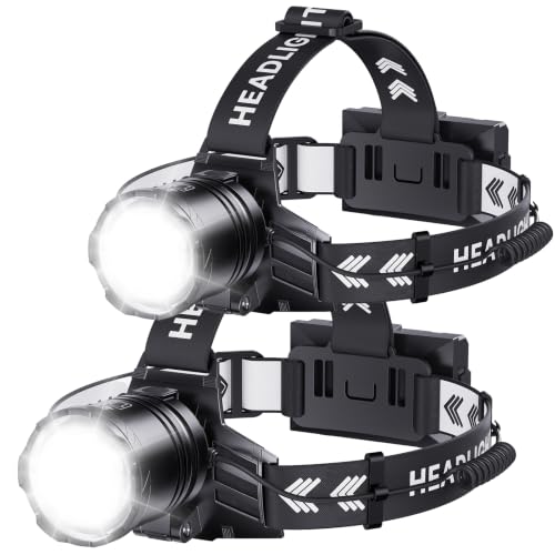 Rechargeable LED Headlamp 2 Pack - Super Bright, 5 Modes, Zoomable, Waterproof, Black