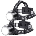 Rechargeable LED Headlamp 2 Pack - Super Bright, 5 Modes, Zoomable, Waterproof, Black