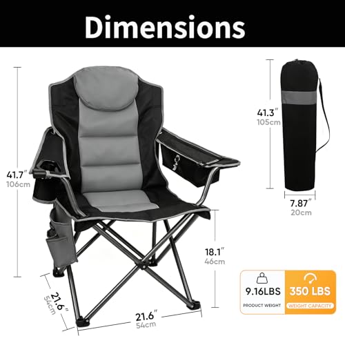 Colorsoul Oversized Camping Chair Black Full Padding with Cup Holder & Cooler Bag