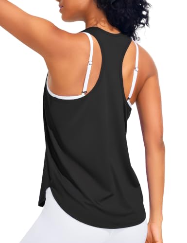Joyspels Women’s Workout Tank Top – Black, Medium, Ice Silk, Quick-Dry Racerback