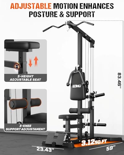 Black 3-in-1 Lat Pulldown Cable Machine with Ab Crunch for Home Gym
