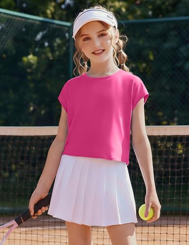Girls Batwing Short Sleeve Athletic Crop Top T-Shirt - Hot Pink, 9-10 Years