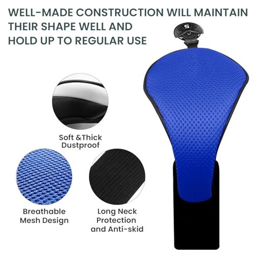 2 Pack Golf Club Head Covers Hybrids Blue Fit & Protect Clubs
