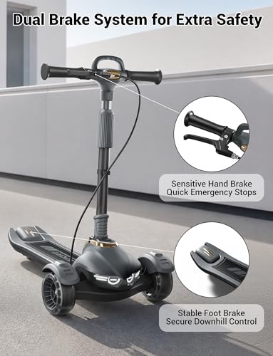 Aeneadbaby Kids & Adult Black Scooter with Dual Brakes, Lights, 5-Level Adjustable & Folding