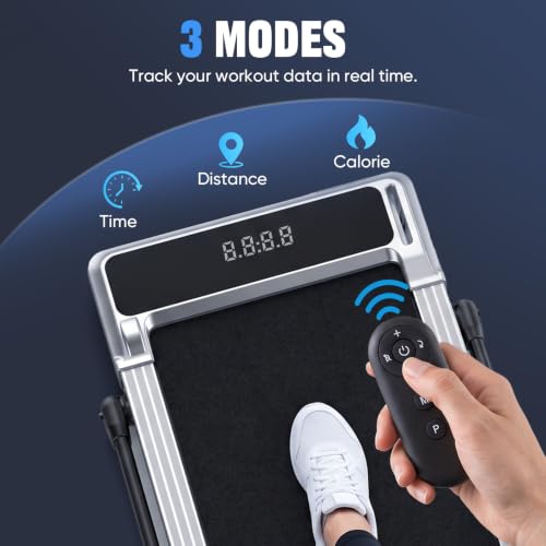 NEWBULIG Foldable Walking Pad Treadmill with Handle Bar - Silver, Home & Office Use