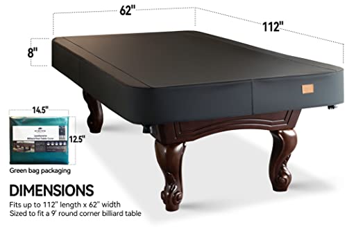 Heavy Duty Leatherette Pool Table Cover 9FT Waterproof & Tearproof - Black Charcoal