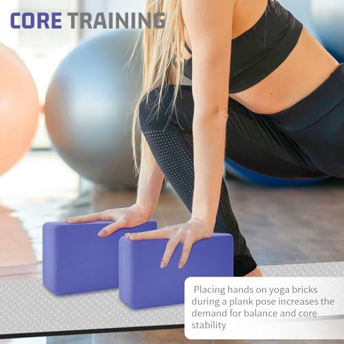 Purple Yoga Blocks 2 Pack - 3x6x9 Inch Non-Slip Foam Support - Rounded Edges