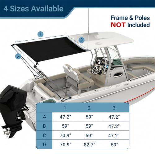 asdmm Boat T-Top Sunshade Fabric Size C, 600D Waterproof Canopy (Rods Not Included)