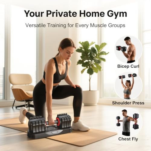 VEICK 25 lb Adjustable Dumbbell Set with 2 Handles, 5-25 lb per Dumbbell, Home Gym Equipment