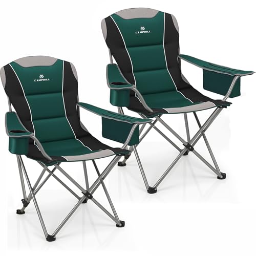 Camping Chairs for Adults 2-Pack Oversized Folding Lawn Chairs with Cooler & Cup Holder