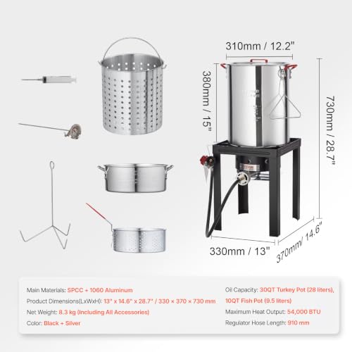 VEVOR 30-Qt & 10-Qt Propane Turkey Deep Fryer Seafood Boiling Kit, 54,000 BTU