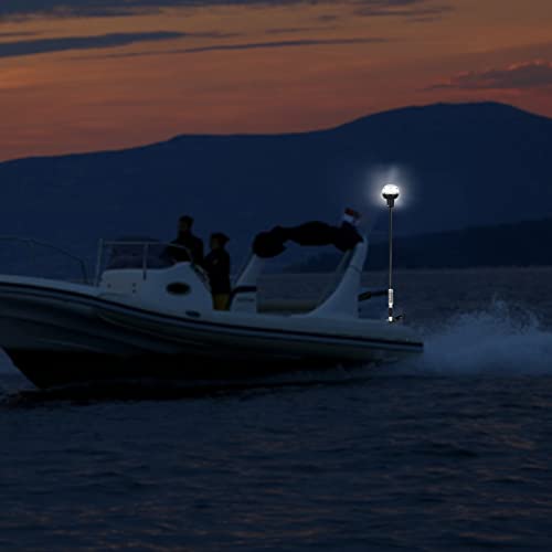 Besramtic Marine Navigation Anchor Light with Glass Fiber Pole - All Round White LED, 2 NM USCG Approved, 12V, 36-Inch Spring Flexible Pole