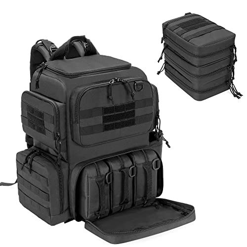 DSLEAF Black Tactical Pistol Backpack for 6 Handguns, Range Bag