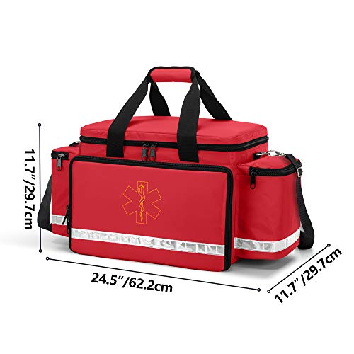 Red Trauma Bag with Dividers & Pockets – Emergency First Aid Kit, Heavy-Duty Medical Bag