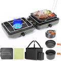 Hisencn Foldable 2 Burner Camping Stove with Cookware Set - Sage Green