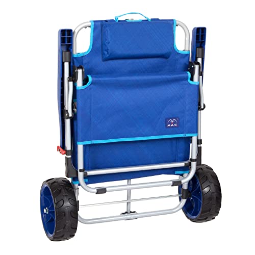 Blue Foldable Beach Lounge Chair with Wagon & All-Terrain Wheels - 2-in-1 Portable Seat & Cargo Cart