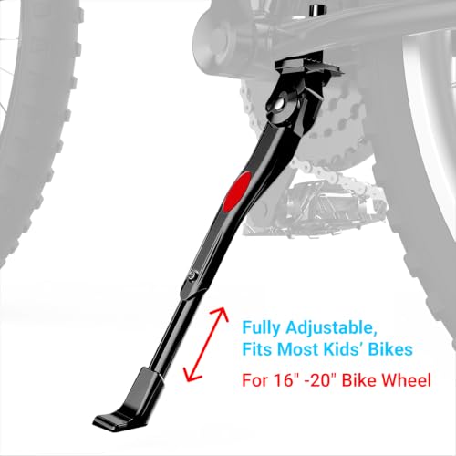 Kids Bicycle Kickstand - Adjustable Center Mount for 16-20 Inch Mountain Bikes, Aluminum Alloy, Black