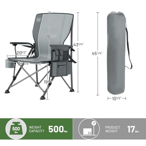 Timber Ridge Grey Oversized Folding Camping Chair with Lumbar Support, Cooler & Cup Holder
