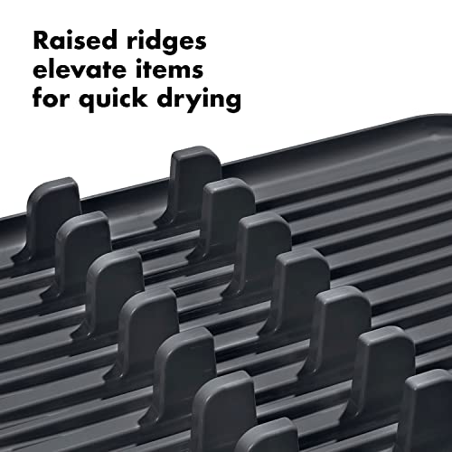 OXO Good Grips Dish Rack - Rustproof Aluminum Kitchen Dish Drying Organizer, with Adjustable Drain Tray & Removable Utensil Cup