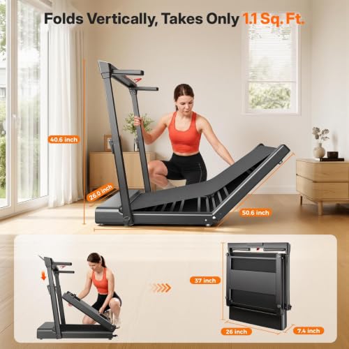 JAGJOG Foldable Walking Pad Treadmill Matte Black, Height-Adjustable Handlebar, Compact Home Exercise Equipment