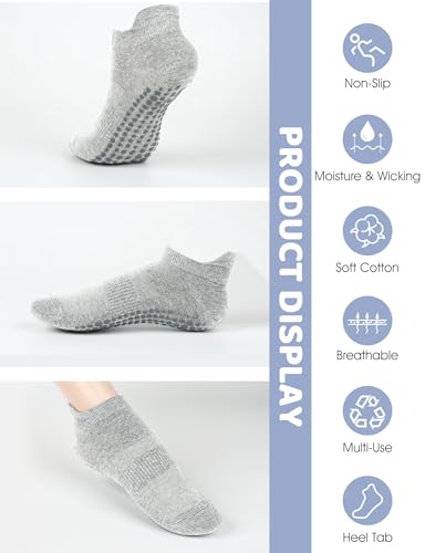 Large 6 Pairs Grip Socks for Women Men Non Slip Yoga Pilates Barre Hospital Socks - Black