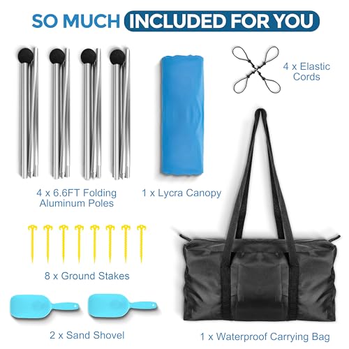 Navy 10x10FT Pop Up Beach Tent with 8 Sandbags & Aluminum Poles - UV50+ Sun Shelter for Family Outdoor Camping & Picnic