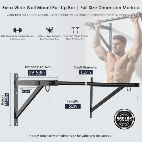 Wall Mounted Pull Up Bar 51-Inch Heavy Duty Fitness Equipment Supports 560LBS