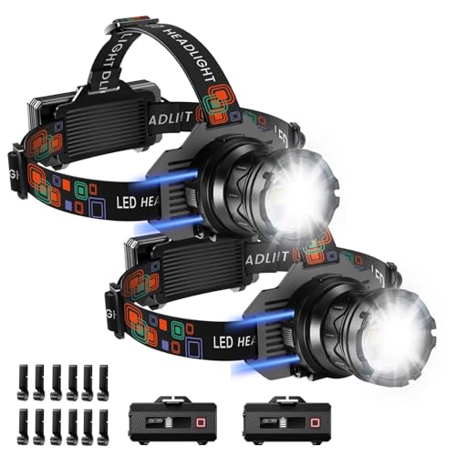 INECOKS Rechargeable Headlamp 3000LM White 2-Pack, Super Bright & Adjustable