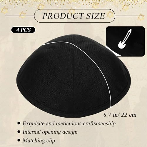 Black Linen Yarmulke Kippah with Clips - Men’s Religious Headwear - Variation 4