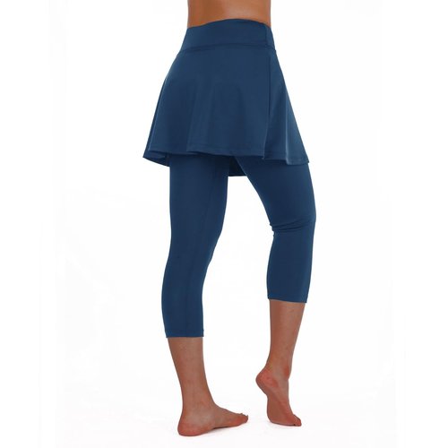 ANIVIVO Skirted Leggings for Women, Tennis Skirt with Leggings Capri Golf Athletic Pickleball Clothes with Pockets(Navy Blue L)