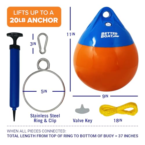 9-Inch Inflatable Vinyl Anchor Buoy with Retrieval Ring and Pump - 20 lb Lift