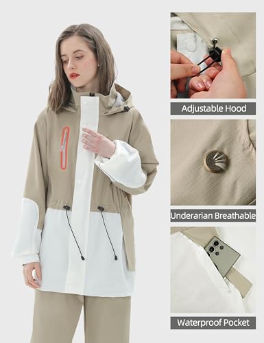 Women’s Waterproof Rain Suit Hooded Rain Jacket and Pants - Medium Khaki