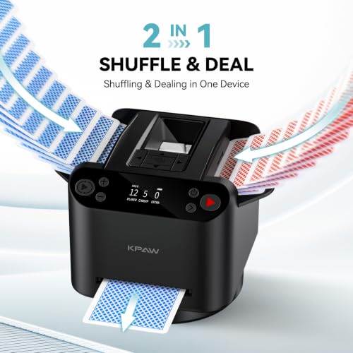 KPAW Automatic Card Shuffler & Dealer for 1-2 Decks, Supports 12 Players - Black with 4 Remotes B