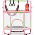 Kids 55-Inch Indoor Outdoor Trampoline with Enclosure & Adjustable Bars - Pink & Green