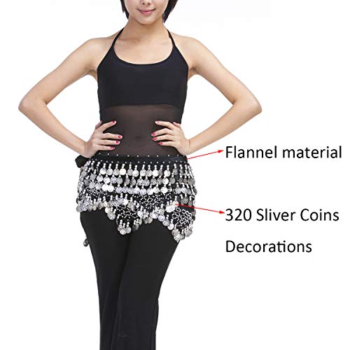 Belly Dancing Waist Chain with 320 Coins - Black & Silver Hip Scarf