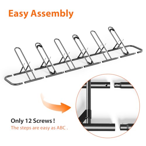 6-Slot Floor Bike Rack for Garage Indoor Outdoor Bicycle Storage Stand - Black