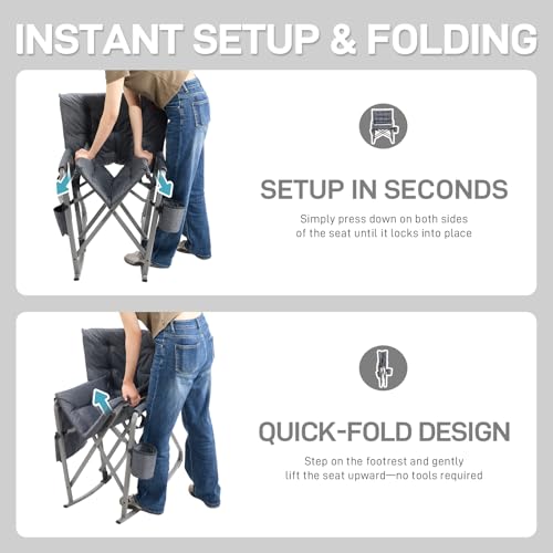 Ever Advanced Charcoal Gray Lightweight Folding Rocking Camping Chair with Padded Seat