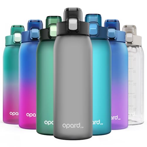 Opard Zip 30oz Plastic Water Bottle - Charcoal Black, Leakproof, BPA-Free, Dishwasher Safe, Wide Mouth, Reusable Sports Bottle for Gym Hiking & Travel