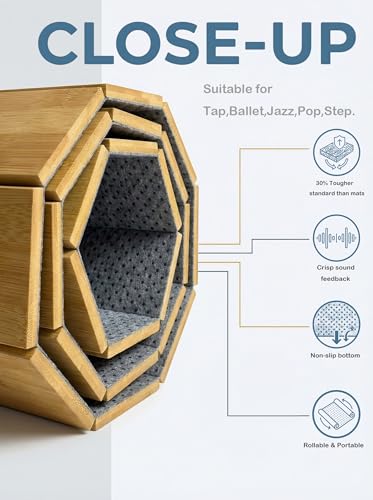 Portable Bamboo Dance Floor Mat 48x39in with Storage Bag, Reversible Non-Slip Practice Surface