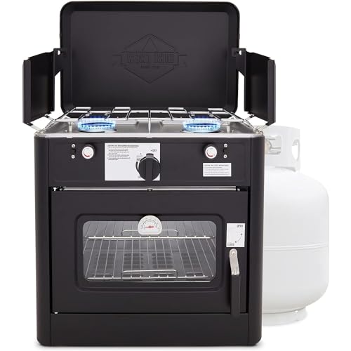 Outdoor Gas Camping Oven - Black - Portable 2-Burner Stove with Carry Bag