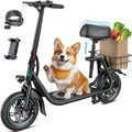Awwscooter Electric Scooter with Seat & Basket - Classic Black, 20-Mile Range