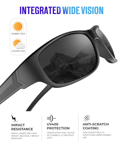 Polarized Sports Sunglasses Men Women UV400 Protection - Black/Ice Blue/Red/Multicolor