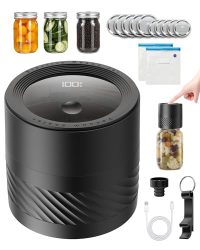 Cordless Electric Mason Jar Vacuum Sealer Kit with Auto-Stop - Portable Food Storage