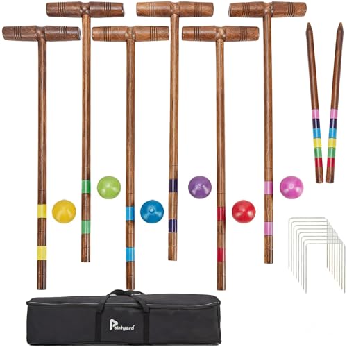 Vintage Archaize 32in 6-Player Wooden Croquet Set for Backyard Outdoor Fun