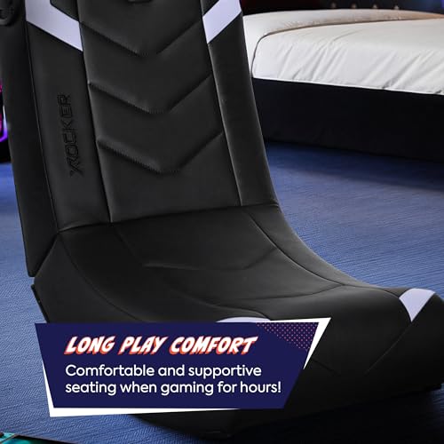 X Rocker Eclipse Silver Gaming Floor Rocker Chair with Built-in Speakers, Foldable for Gamers and Game Rooms