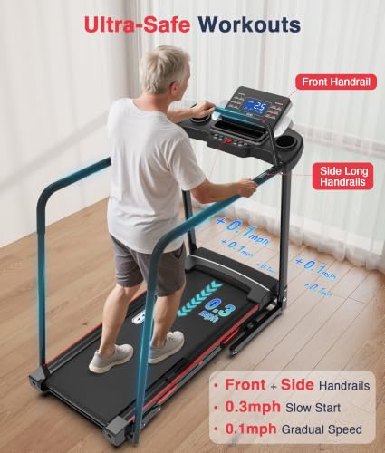 Redliro Black Senior Walking Treadmill 400lb Capacity with Handrails, Incline & Easy Controls