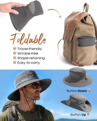 FURTALK Mens Bucket Sun Hat UPF Protection Wide Brim Breathable Fishing Hat - Dark Grey