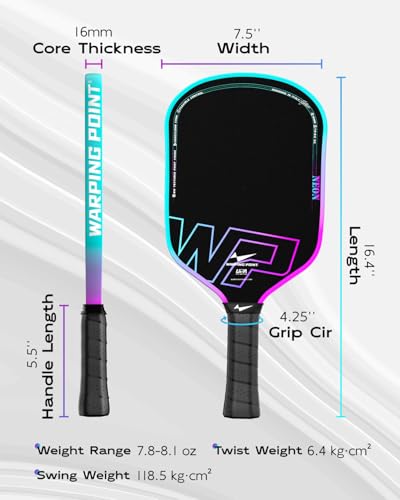 Warping Point Neon Gen 3 Pickleball Paddle - Gradient Blue Purple, UPA-A Approved, Triple-Layer T700 Carbon Fiber, 16MM EdgeFusion Core